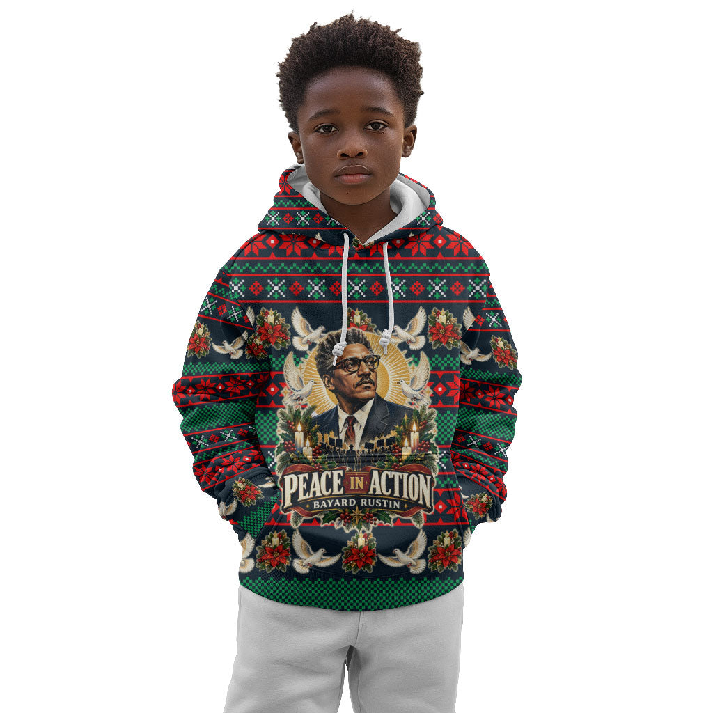 Bayard Rustin Peace In Action Christmas Kid Hoodie Civil Rights Leader Holiday Floral Dove Peace Ugly Pattern
