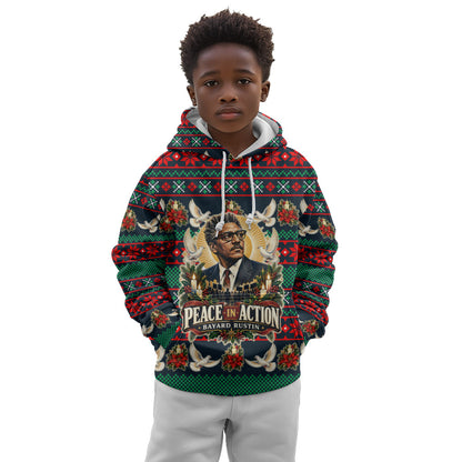 Bayard Rustin Peace In Action Christmas Kid Hoodie Civil Rights Leader Holiday Floral Dove Peace Ugly Pattern
