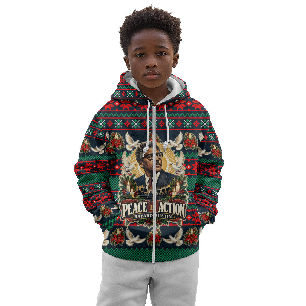 Bayard Rustin Peace In Action Christmas Kid Hoodie Civil Rights Leader Holiday Floral Dove Peace Ugly Pattern
