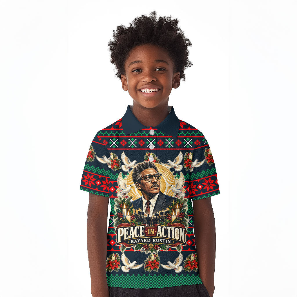 Bayard Rustin Peace In Action Christmas Kid Polo Shirt Civil Rights Leader Holiday Floral Dove Peace Ugly Pattern