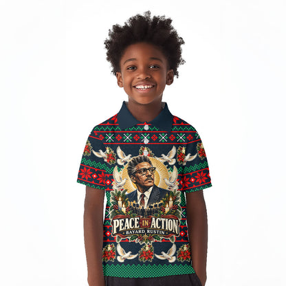 Bayard Rustin Peace In Action Christmas Kid Polo Shirt Civil Rights Leader Holiday Floral Dove Peace Ugly Pattern