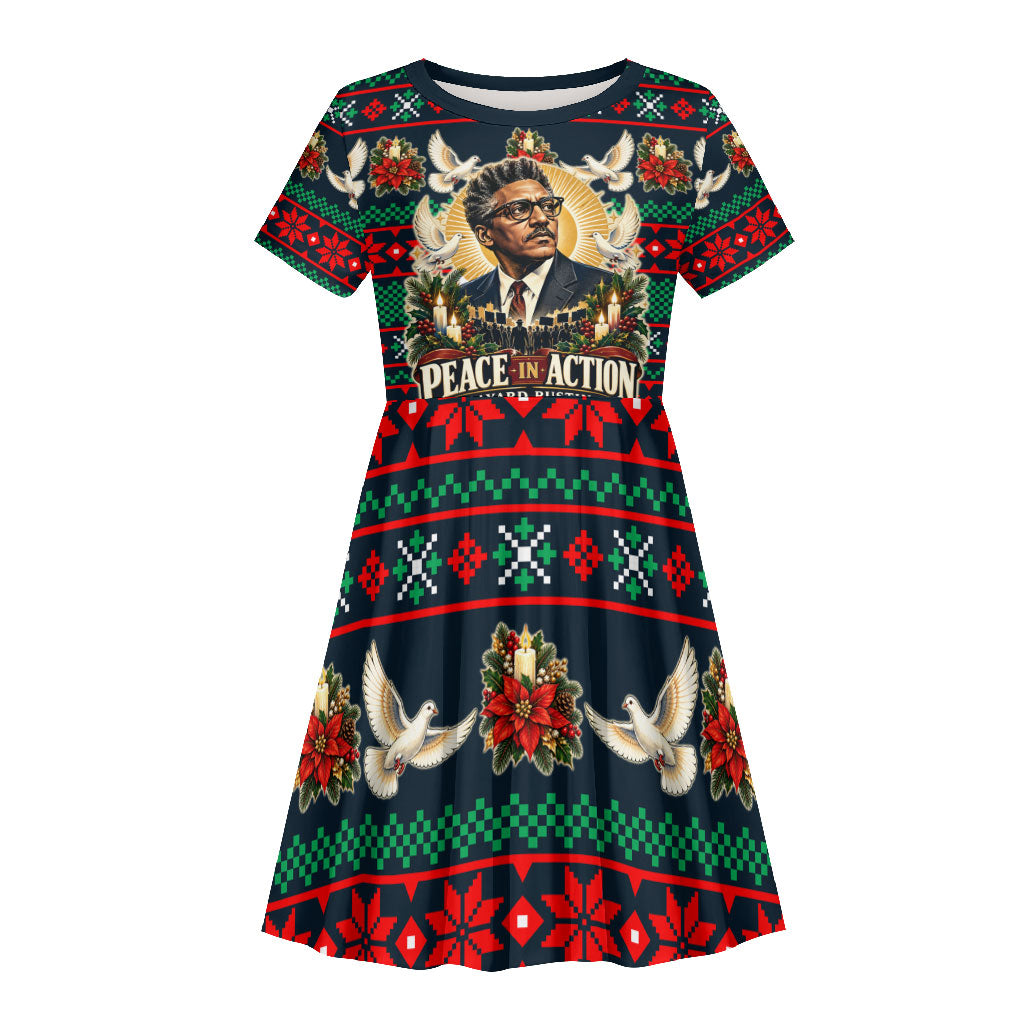 Bayard Rustin Peace In Action Christmas Kid Short Sleeve Dress Civil Rights Leader Holiday Floral Dove Peace Ugly Pattern