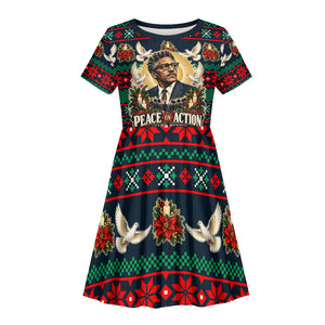 Bayard Rustin Peace In Action Christmas Kid Short Sleeve Dress Civil Rights Leader Holiday Floral Dove Peace Ugly Pattern