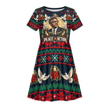 Bayard Rustin Peace In Action Christmas Kid Short Sleeve Dress Civil Rights Leader Holiday Floral Dove Peace Ugly Pattern