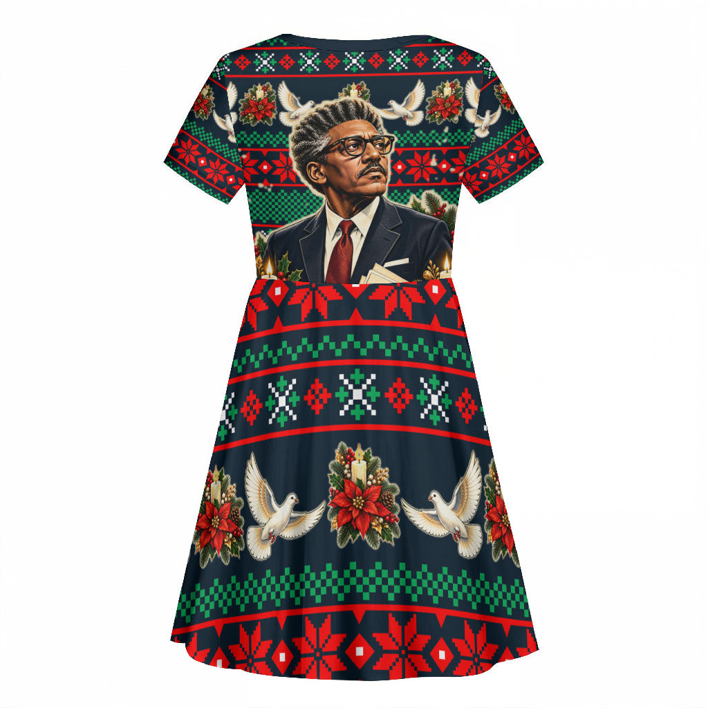 Bayard Rustin Peace In Action Christmas Kid Short Sleeve Dress Civil Rights Leader Holiday Floral Dove Peace Ugly Pattern