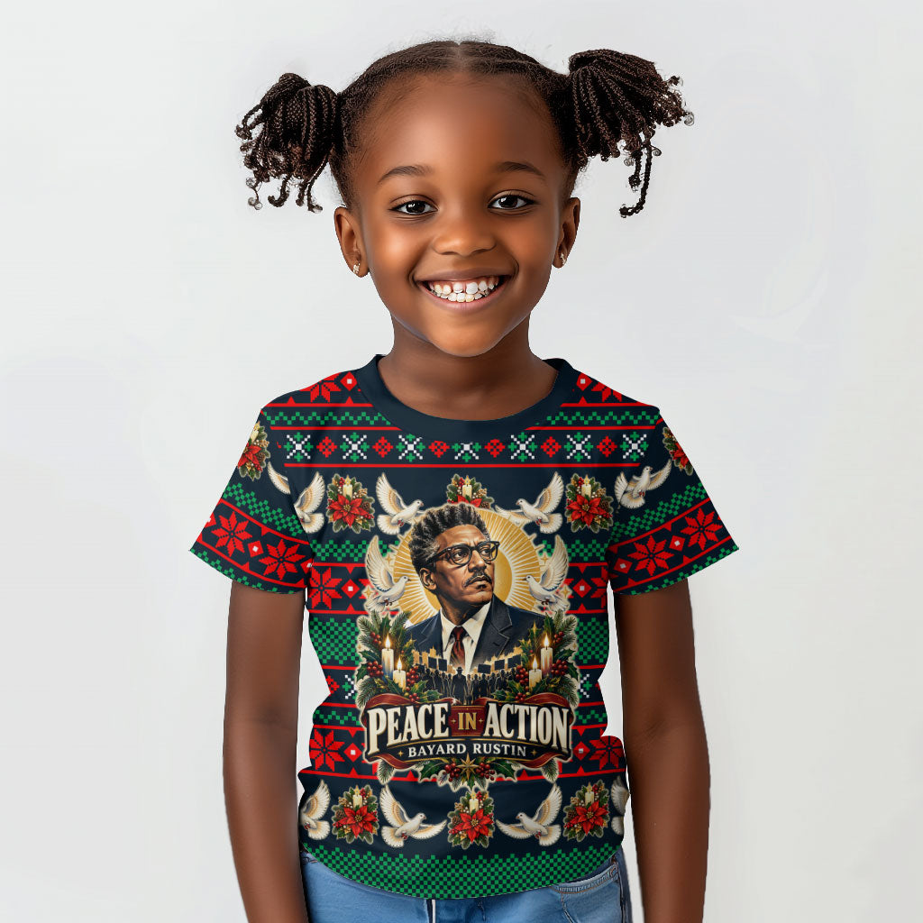 Bayard Rustin Peace In Action Christmas Kid T shirt Civil Rights Leader Holiday Floral Dove Peace Ugly Pattern