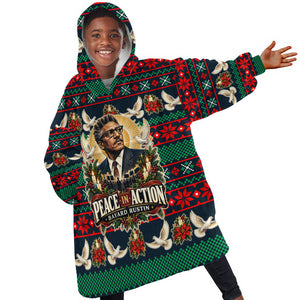 Bayard Rustin Peace In Action Christmas Kid Wearable Blanket Hoodie Civil Rights Leader Holiday Floral Dove Peace Ugly Pattern
