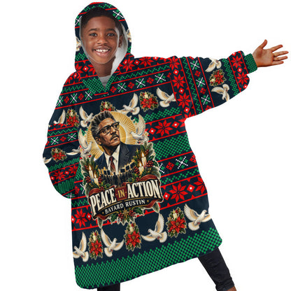 Bayard Rustin Peace In Action Christmas Kid Wearable Blanket Hoodie Civil Rights Leader Holiday Floral Dove Peace Ugly Pattern
