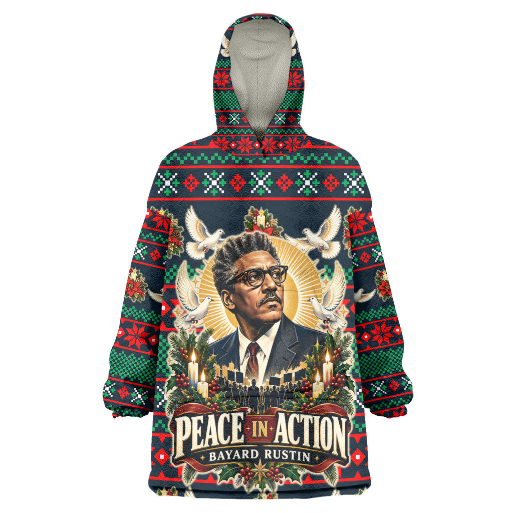 Bayard Rustin Peace In Action Christmas Kid Wearable Blanket Hoodie Civil Rights Leader Holiday Floral Dove Peace Ugly Pattern