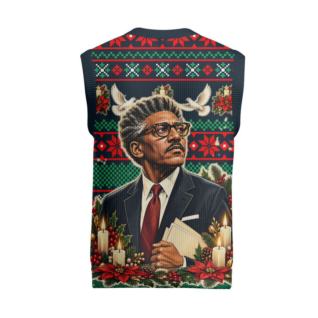 Bayard Rustin Peace In Action Christmas Knitted V-Neck Vest Civil Rights Leader Holiday Floral Dove Peace Ugly Pattern