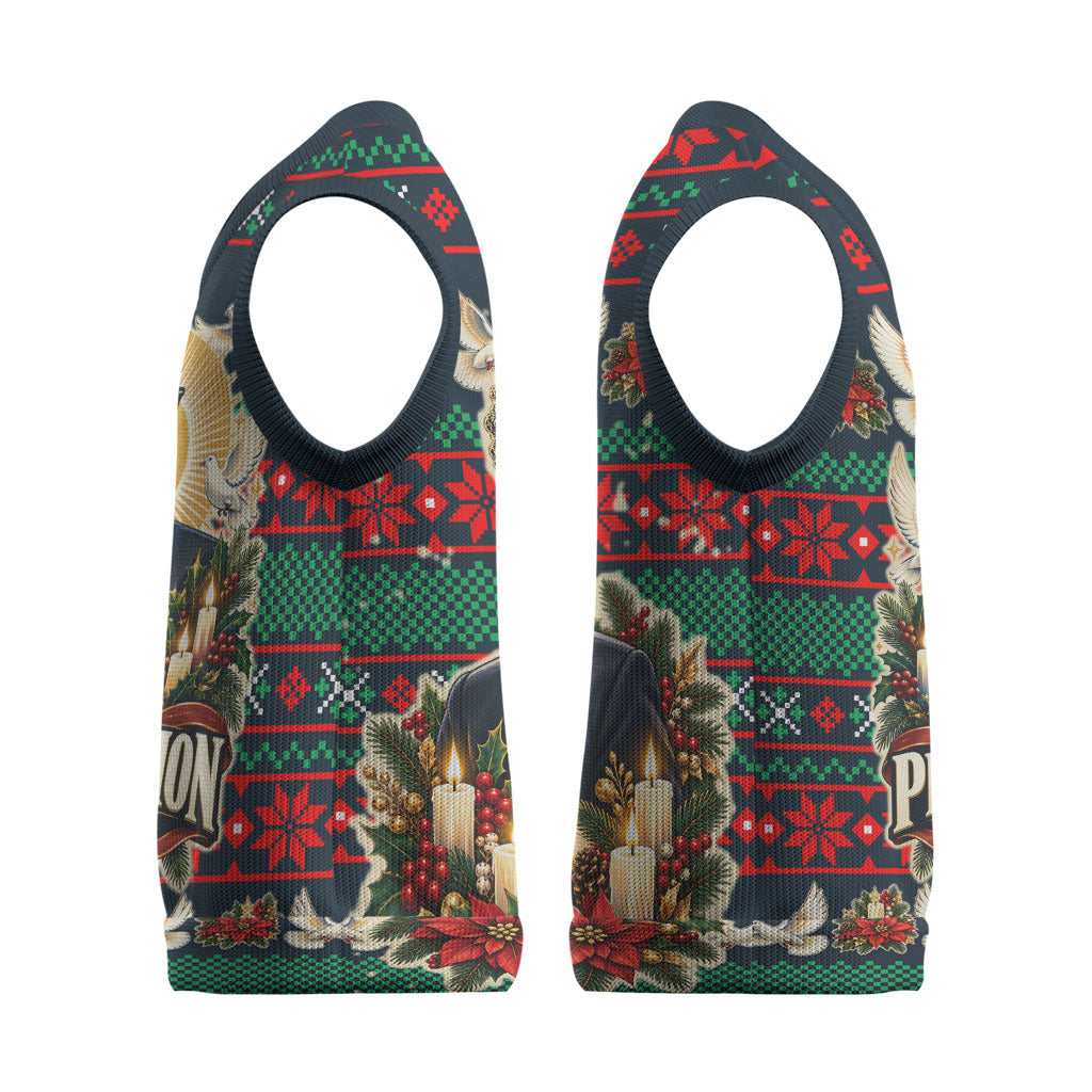 Bayard Rustin Peace In Action Christmas Knitted V-Neck Vest Civil Rights Leader Holiday Floral Dove Peace Ugly Pattern