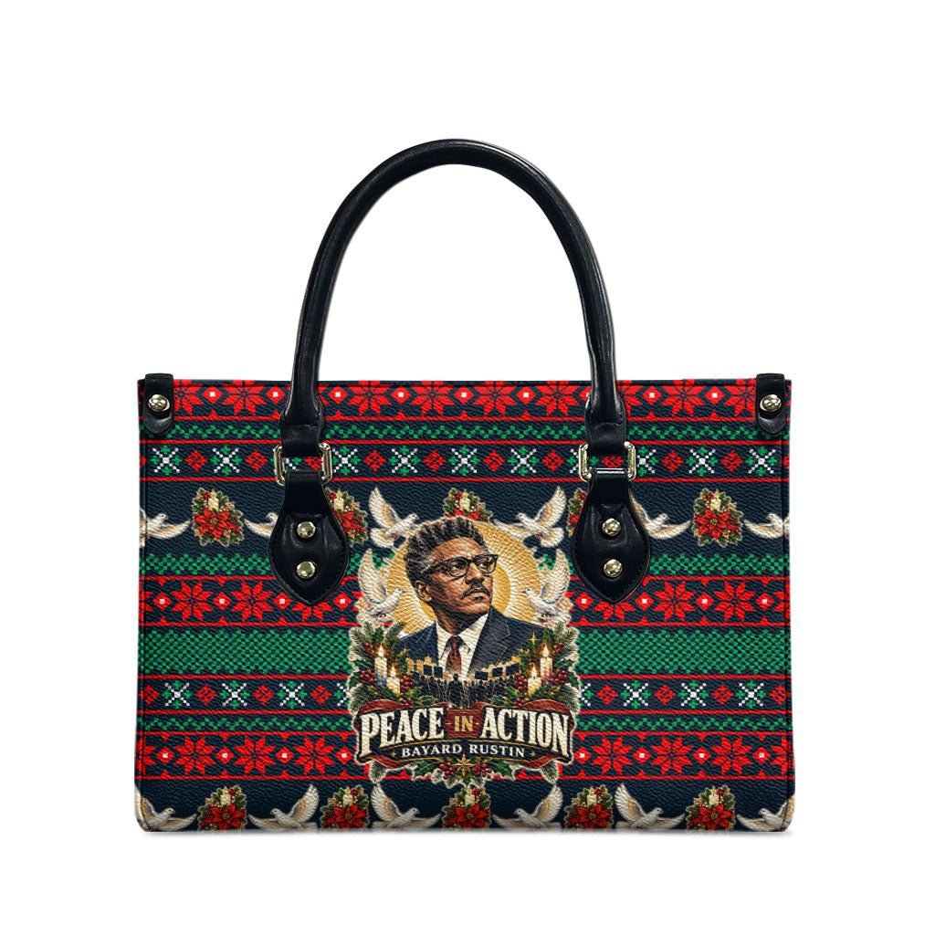 Bayard Rustin Peace In Action Christmas Leather Bag Civil Rights Leader Holiday Floral Dove Peace Ugly Pattern