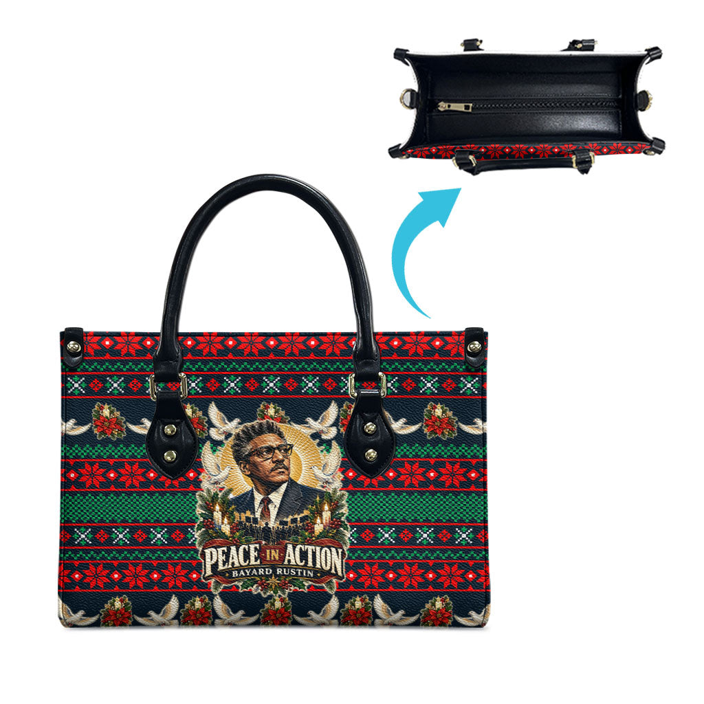 Bayard Rustin Peace In Action Christmas Leather Bag Civil Rights Leader Holiday Floral Dove Peace Ugly Pattern