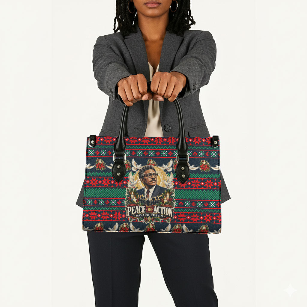 Bayard Rustin Peace In Action Christmas Leather Bag Civil Rights Leader Holiday Floral Dove Peace Ugly Pattern
