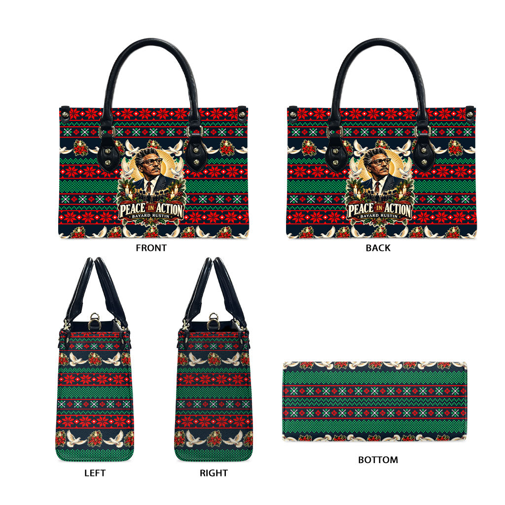 Bayard Rustin Peace In Action Christmas Leather Bag Civil Rights Leader Holiday Floral Dove Peace Ugly Pattern