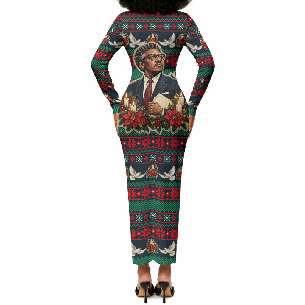 Bayard Rustin Peace In Action Christmas Long Sleeve Bodycon Dress Civil Rights Leader Holiday Floral Dove Peace Ugly Pattern