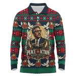 Bayard Rustin Peace In Action Christmas Long Sleeve Polo Shirt Civil Rights Leader Holiday Floral Dove Peace Ugly Pattern