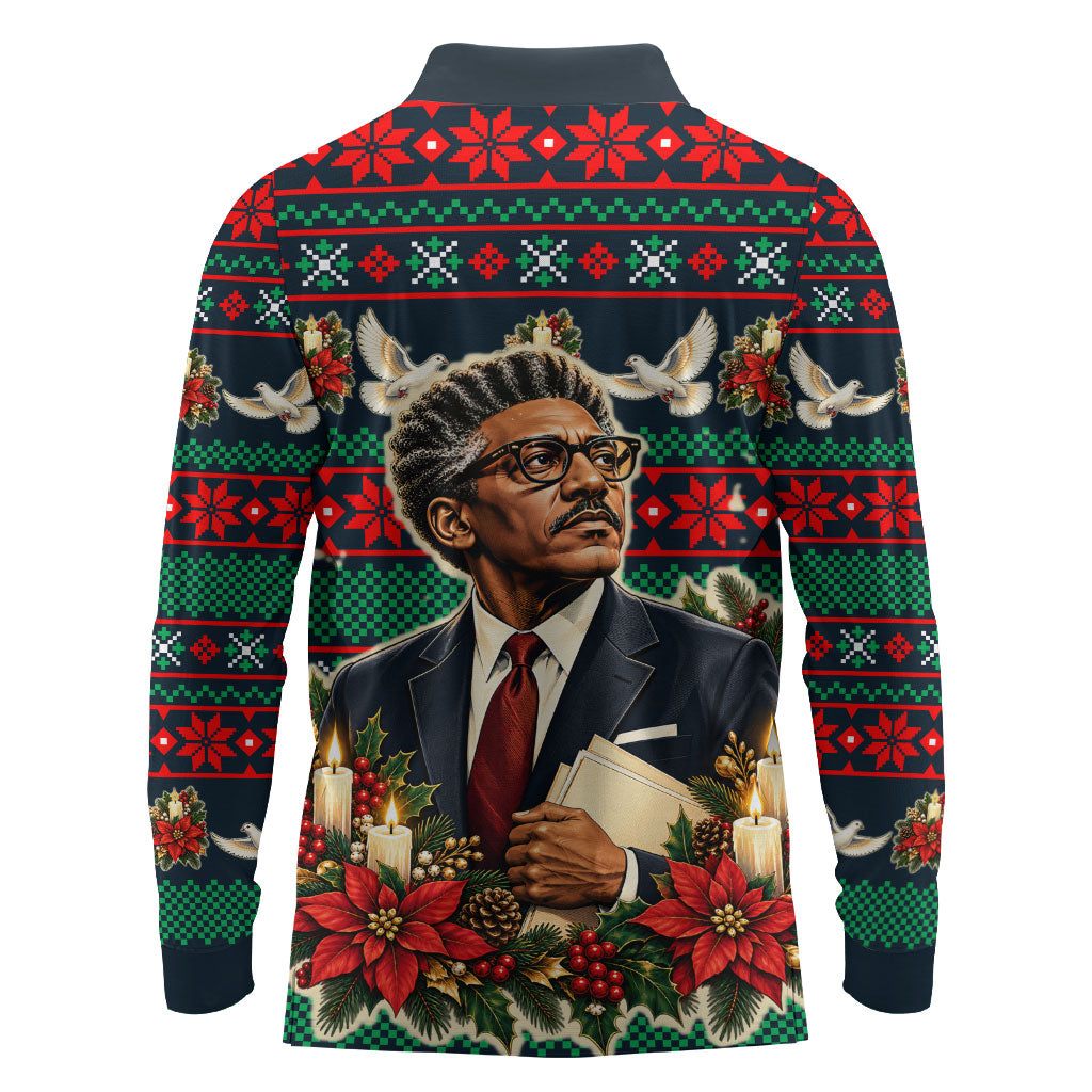 Bayard Rustin Peace In Action Christmas Long Sleeve Polo Shirt Civil Rights Leader Holiday Floral Dove Peace Ugly Pattern