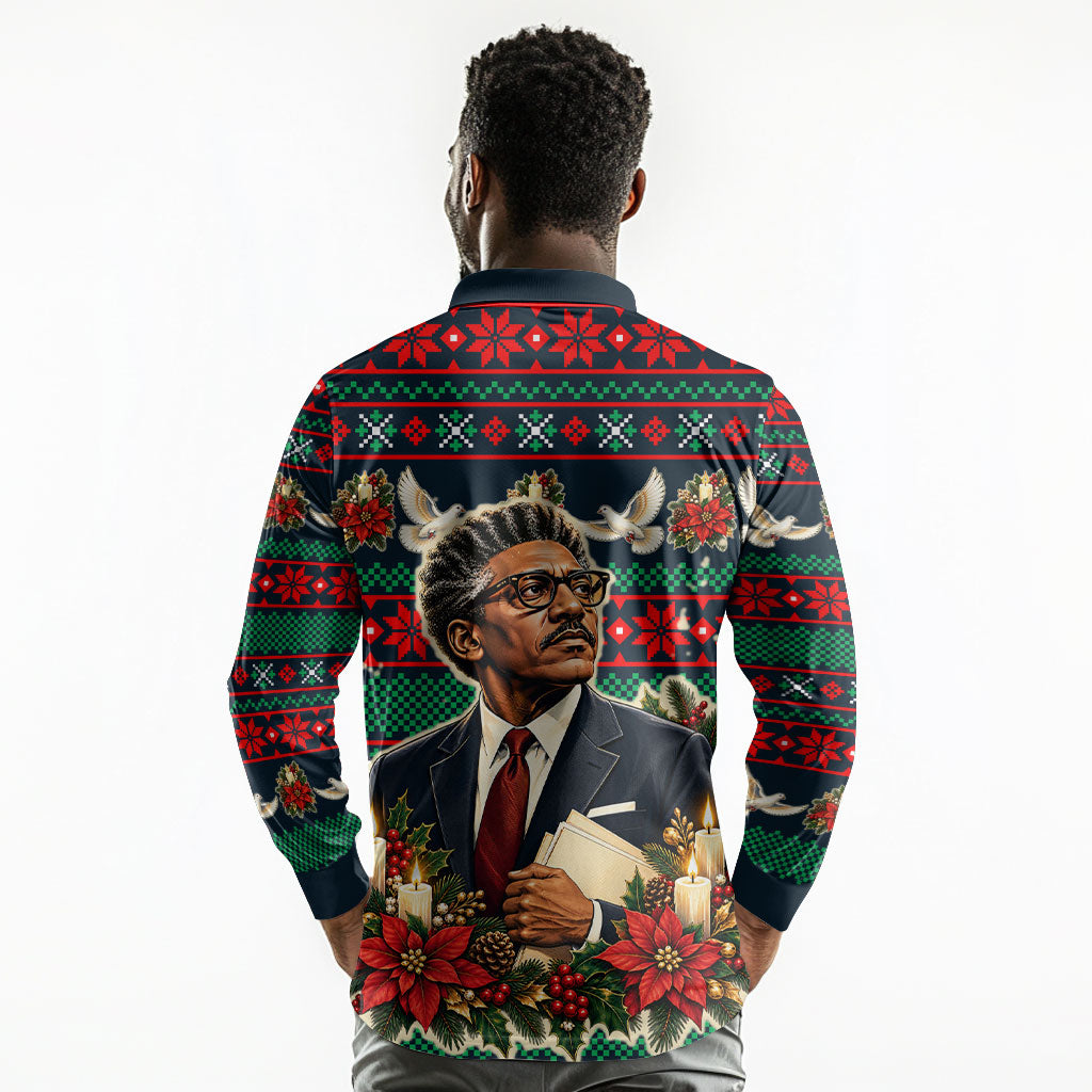 Bayard Rustin Peace In Action Christmas Long Sleeve Polo Shirt Civil Rights Leader Holiday Floral Dove Peace Ugly Pattern