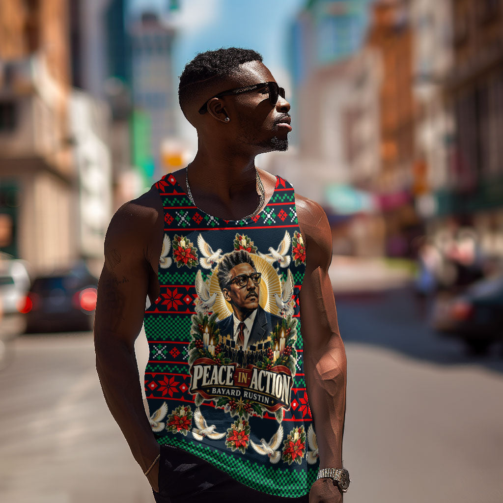 Bayard Rustin Peace In Action Christmas Men Tank Top Civil Rights Leader Holiday Floral Dove Peace Ugly Pattern