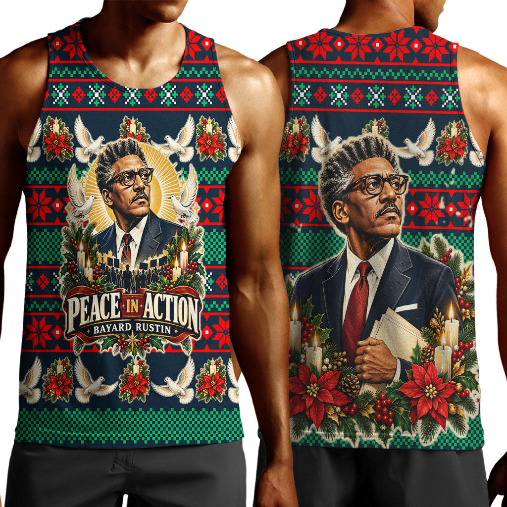 Bayard Rustin Peace In Action Christmas Men Tank Top Civil Rights Leader Holiday Floral Dove Peace Ugly Pattern