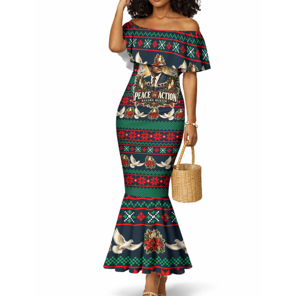 Bayard Rustin Peace In Action Christmas Mermaid Dress Civil Rights Leader Holiday Floral Dove Peace Ugly Pattern