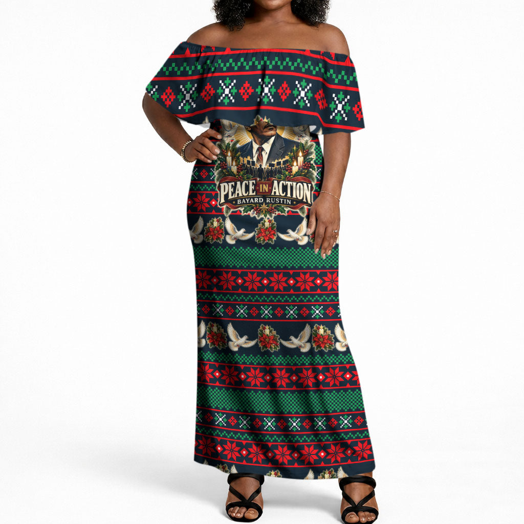 Bayard Rustin Peace In Action Christmas Off Shoulder Maxi Dress Civil Rights Leader Holiday Floral Dove Peace Ugly Pattern