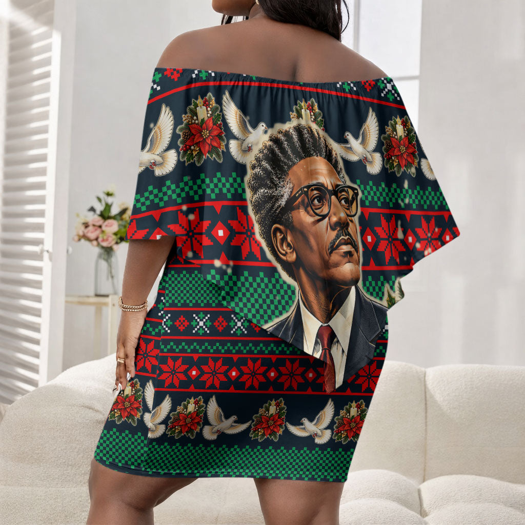 Bayard Rustin Peace In Action Christmas Off Shoulder Short Dress Civil Rights Leader Holiday Floral Dove Peace Ugly Pattern