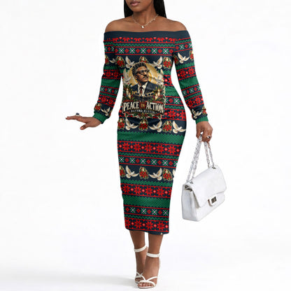 Bayard Rustin Peace In Action Christmas Off The Shoulder Long Sleeve Dress Civil Rights Leader Holiday Floral Dove Peace Ugly Pattern