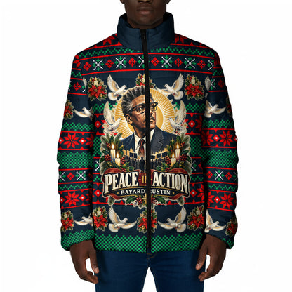 Bayard Rustin Peace In Action Christmas Padded Jacket Civil Rights Leader Holiday Floral Dove Peace Ugly Pattern