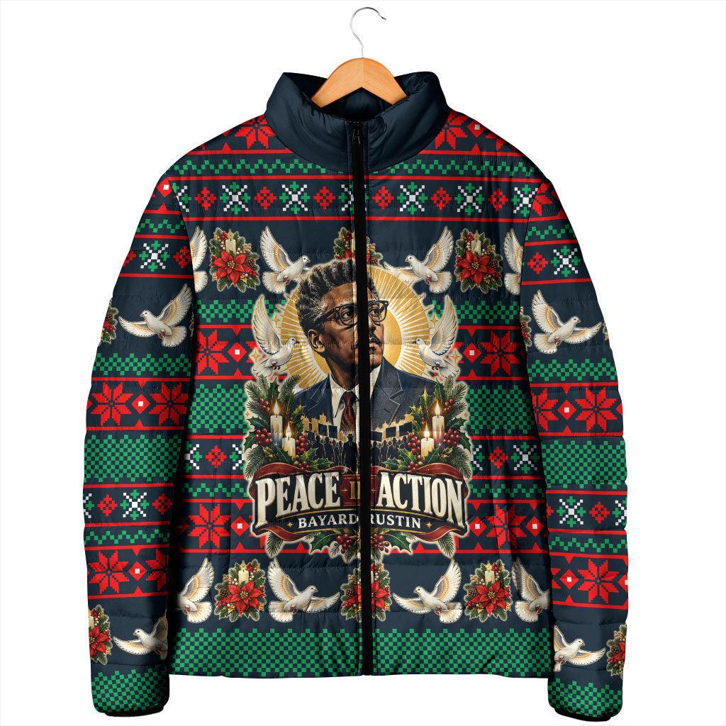Bayard Rustin Peace In Action Christmas Padded Jacket Civil Rights Leader Holiday Floral Dove Peace Ugly Pattern