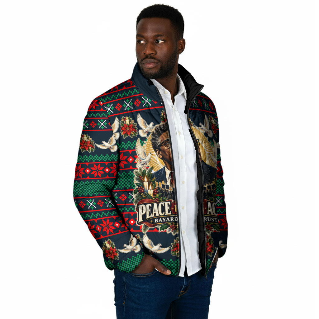 Bayard Rustin Peace In Action Christmas Padded Jacket Civil Rights Leader Holiday Floral Dove Peace Ugly Pattern