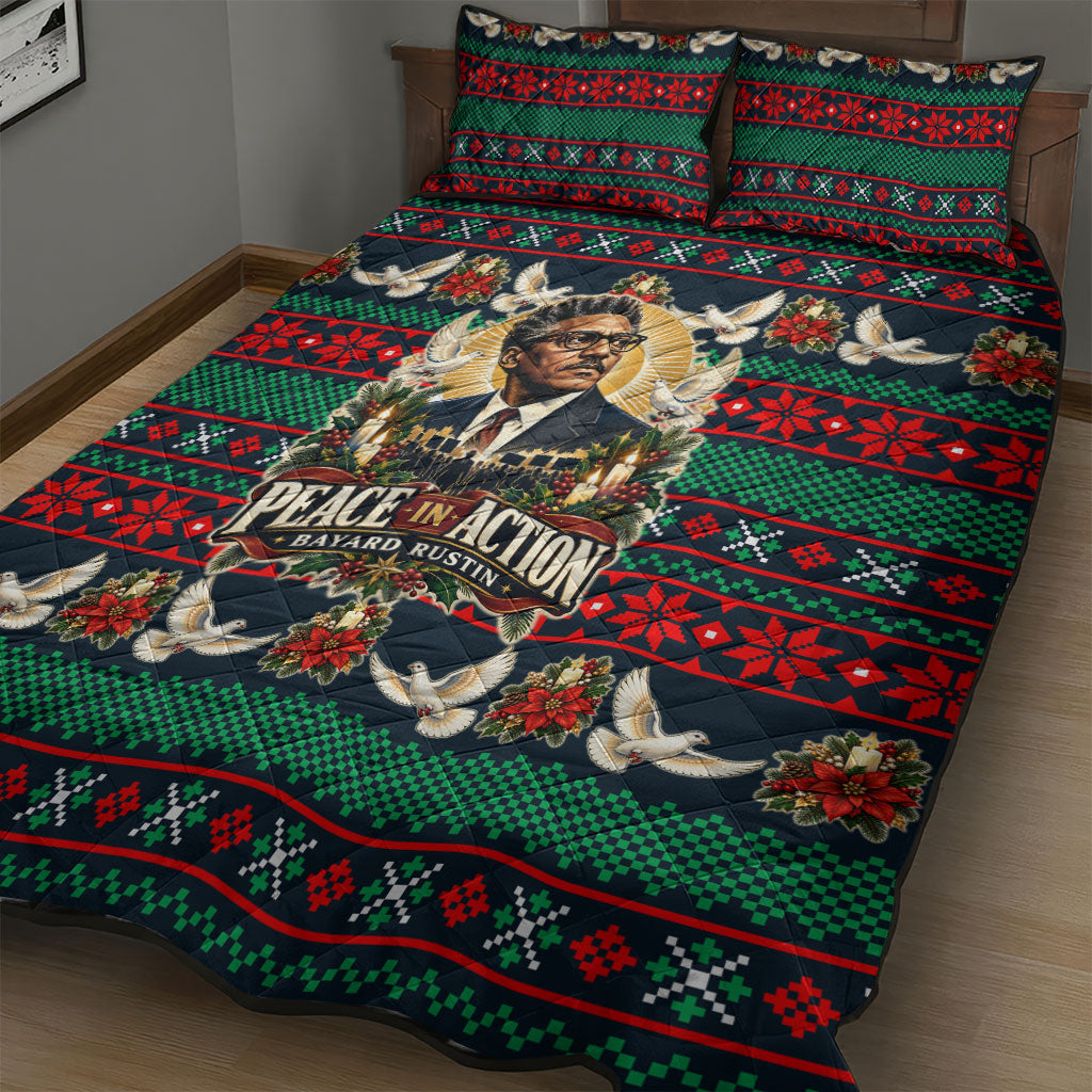 Bayard Rustin Peace In Action Christmas Quilt Bed Set Civil Rights Leader Holiday Floral Dove Peace Ugly Pattern
