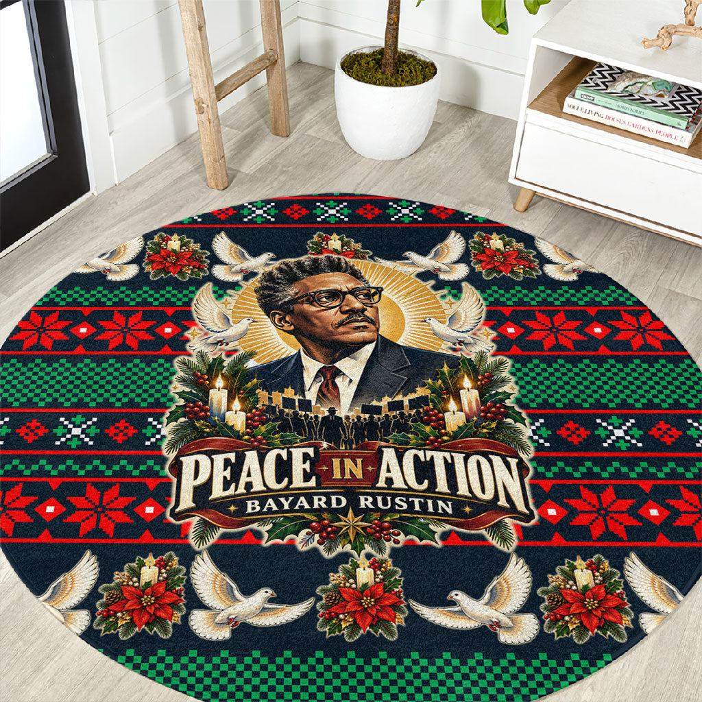 Bayard Rustin Peace In Action Christmas Round Carpet Civil Rights Leader Holiday Floral Dove Peace Ugly Pattern