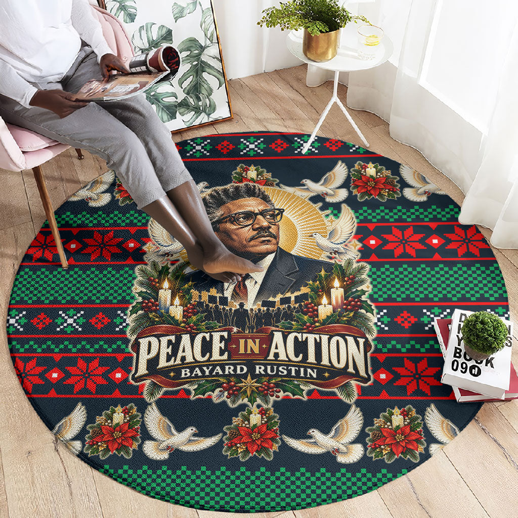 Bayard Rustin Peace In Action Christmas Round Carpet Civil Rights Leader Holiday Floral Dove Peace Ugly Pattern