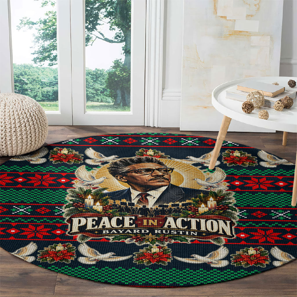 Bayard Rustin Peace In Action Christmas Round Carpet Civil Rights Leader Holiday Floral Dove Peace Ugly Pattern