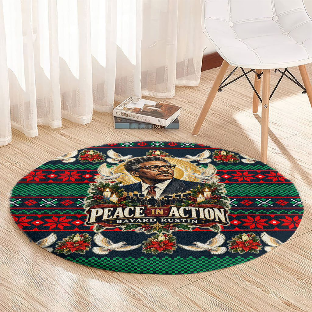 Bayard Rustin Peace In Action Christmas Round Carpet Civil Rights Leader Holiday Floral Dove Peace Ugly Pattern