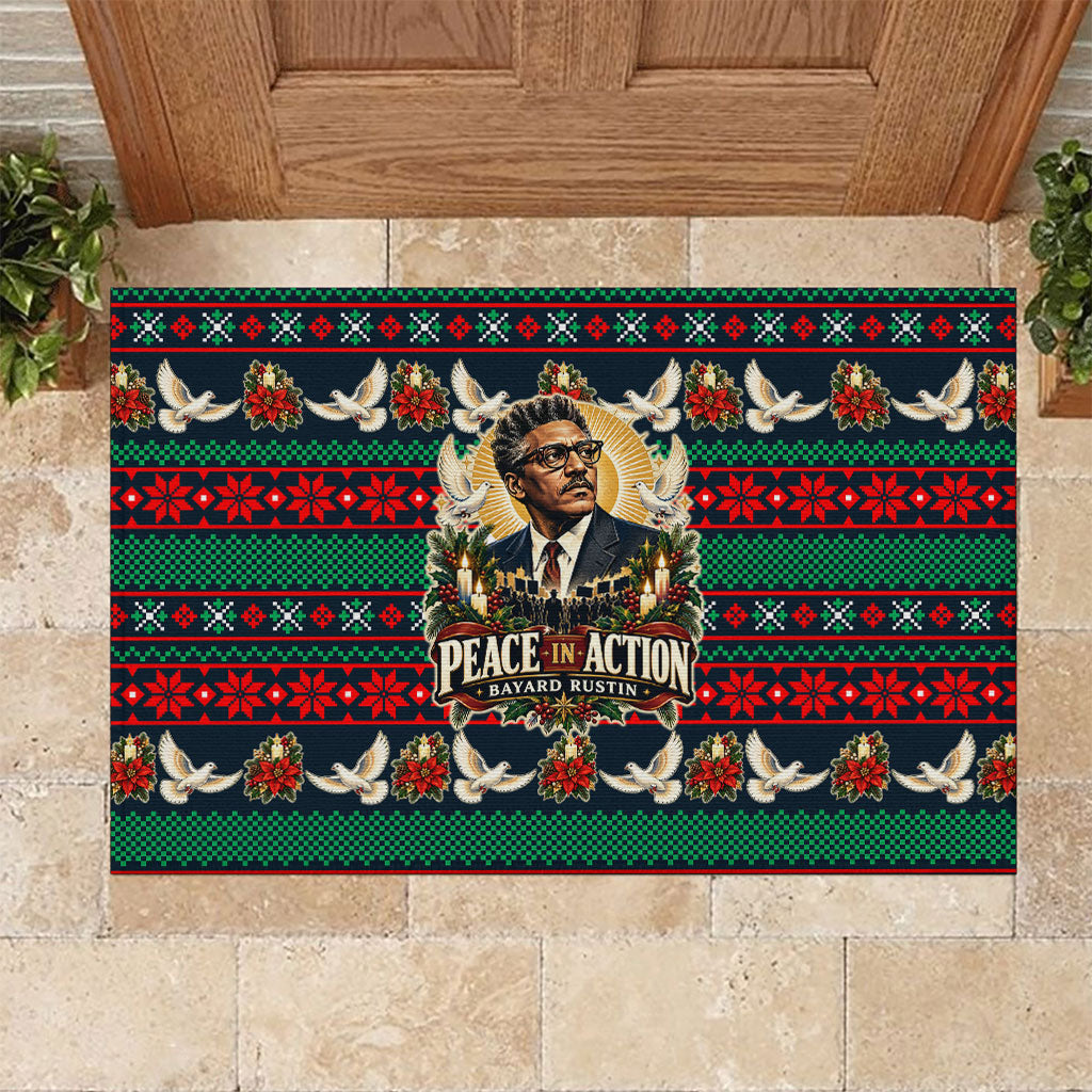Bayard Rustin Peace In Action Christmas Rubber Doormat Civil Rights Leader Holiday Floral Dove Peace Ugly Pattern