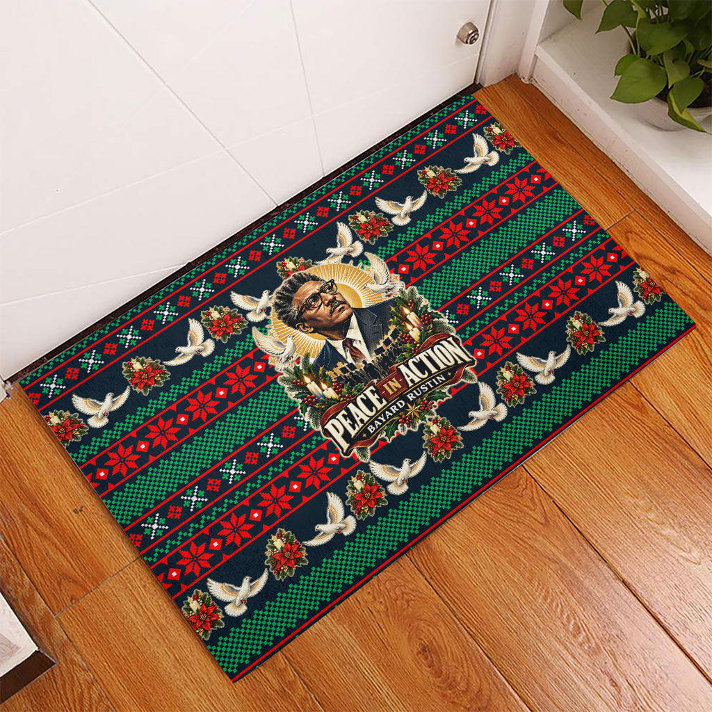 Bayard Rustin Peace In Action Christmas Rubber Doormat Civil Rights Leader Holiday Floral Dove Peace Ugly Pattern