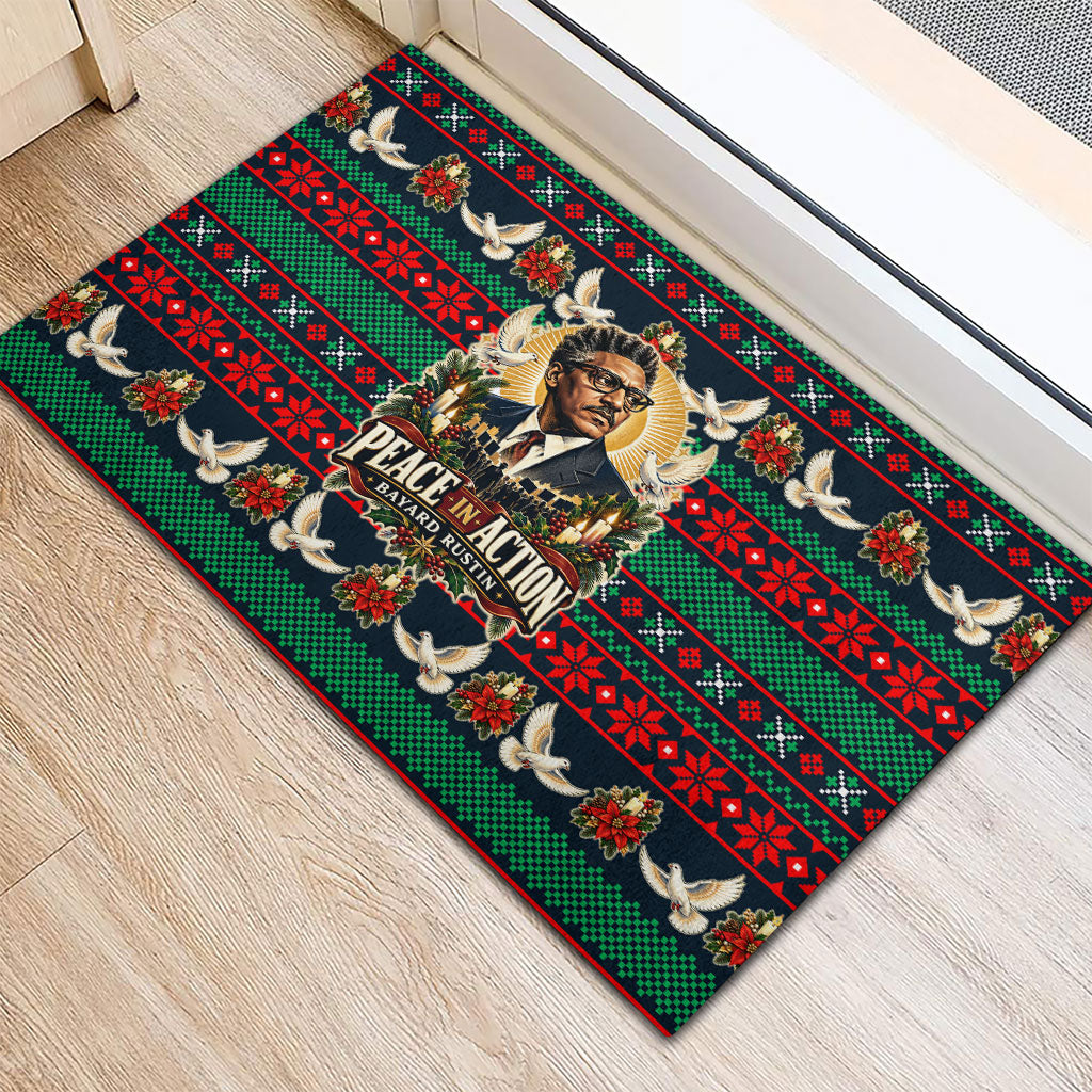 Bayard Rustin Peace In Action Christmas Rubber Doormat Civil Rights Leader Holiday Floral Dove Peace Ugly Pattern