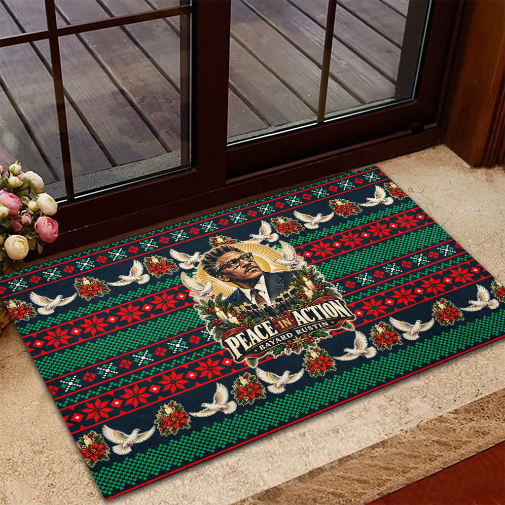 Bayard Rustin Peace In Action Christmas Rubber Doormat Civil Rights Leader Holiday Floral Dove Peace Ugly Pattern