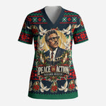 Bayard Rustin Peace In Action Christmas Scrub Top Civil Rights Leader Holiday Floral Dove Peace Ugly Pattern