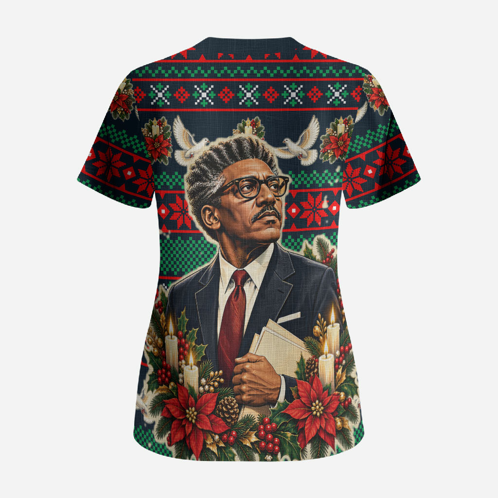 Bayard Rustin Peace In Action Christmas Scrub Top Civil Rights Leader Holiday Floral Dove Peace Ugly Pattern