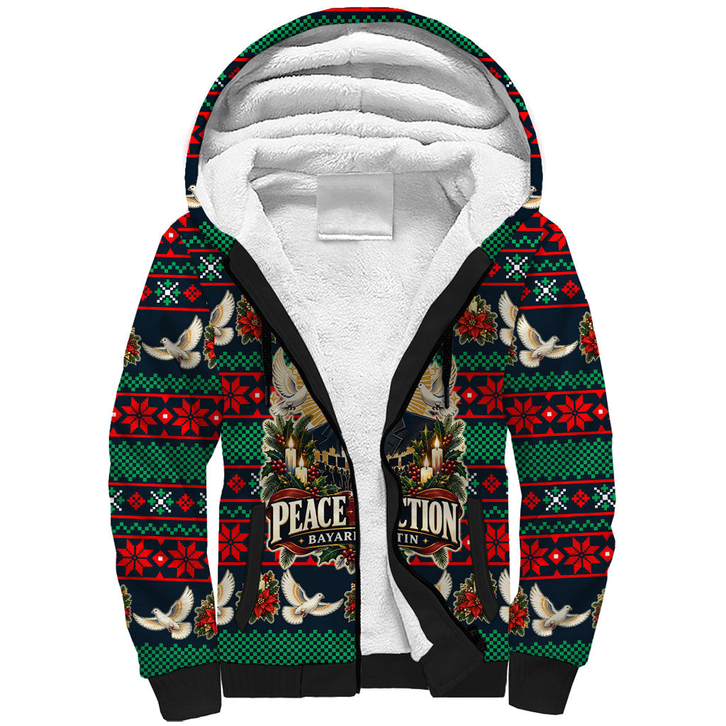 Bayard Rustin Peace In Action Christmas Sherpa Hoodie Civil Rights Leader Holiday Floral Dove Peace Ugly Pattern