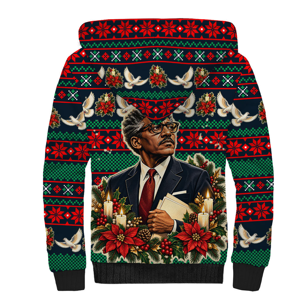 Bayard Rustin Peace In Action Christmas Sherpa Hoodie Civil Rights Leader Holiday Floral Dove Peace Ugly Pattern