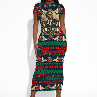 Bayard Rustin Peace In Action Christmas Short Sleeve Bodycon Dress Civil Rights Leader Holiday Floral Dove Peace Ugly Pattern