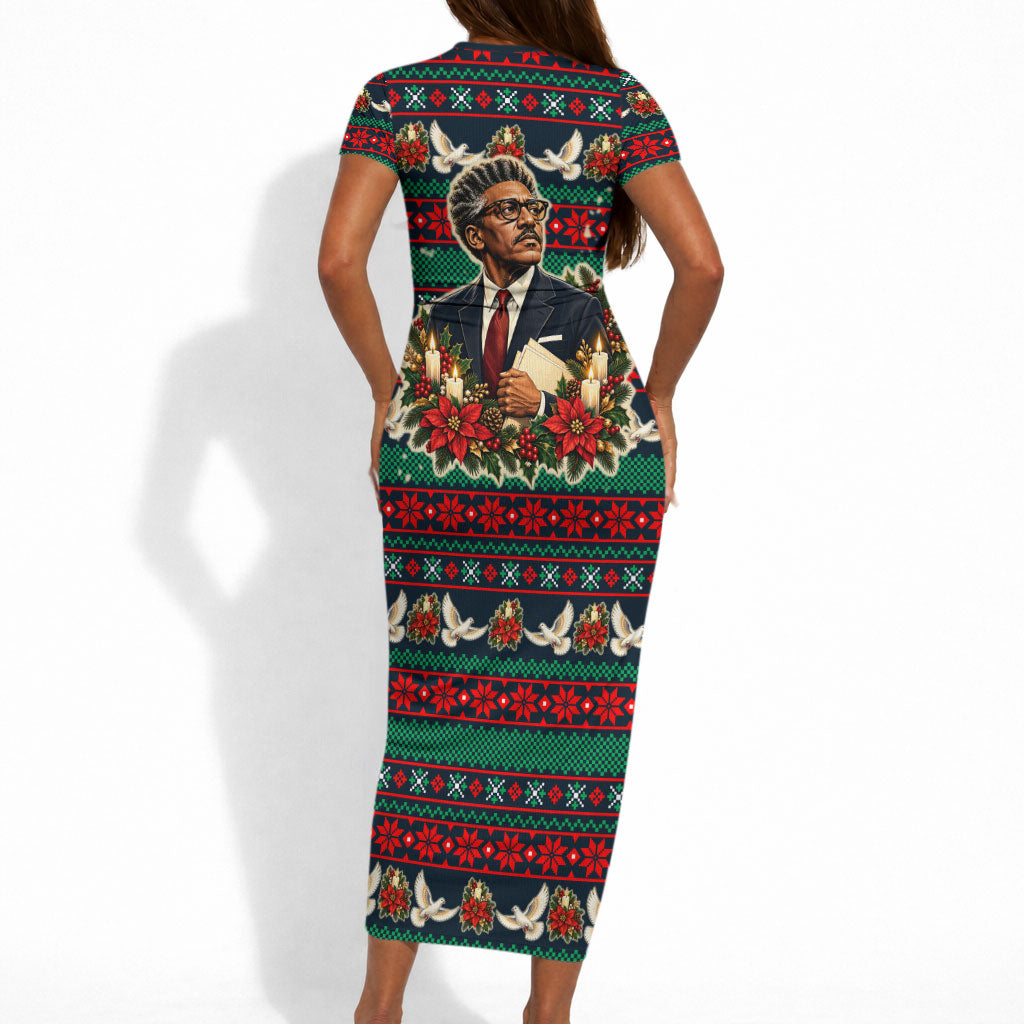 Bayard Rustin Peace In Action Christmas Short Sleeve Bodycon Dress Civil Rights Leader Holiday Floral Dove Peace Ugly Pattern