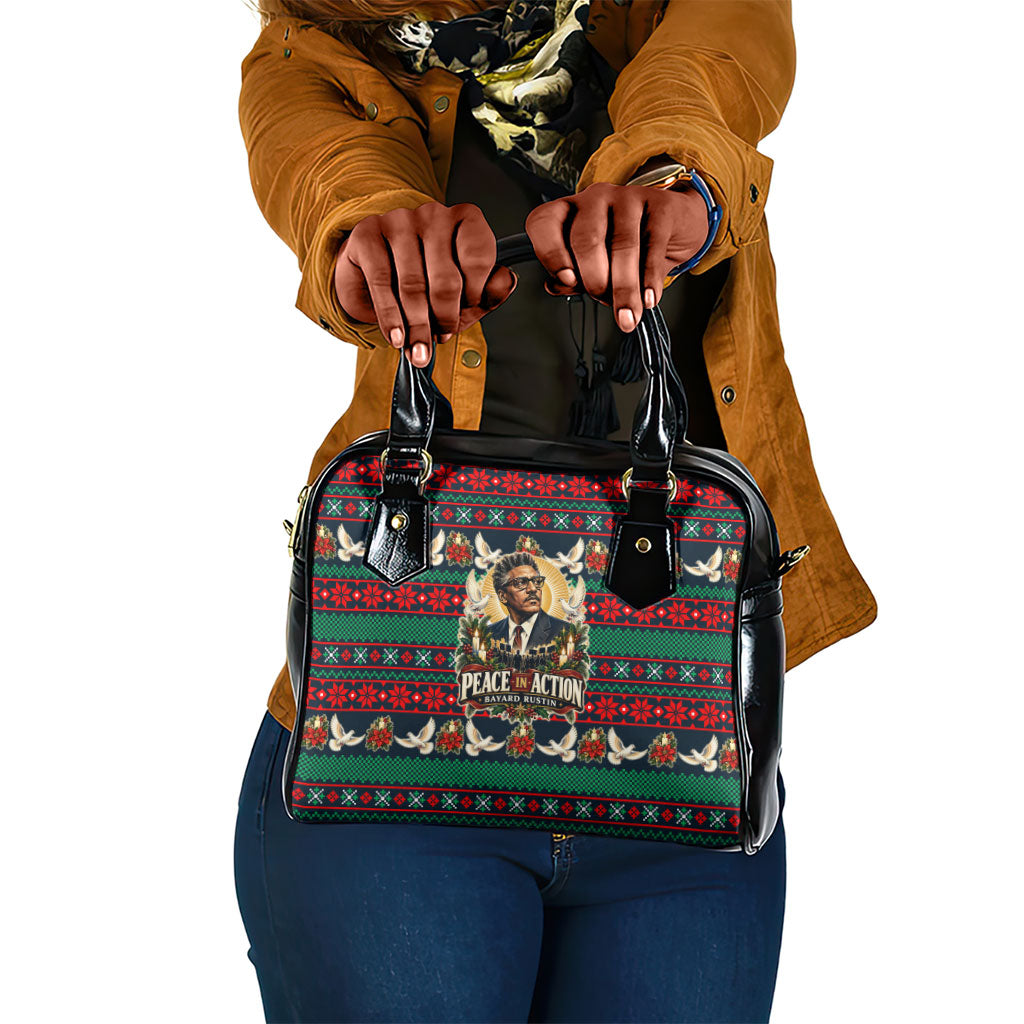 Bayard Rustin Peace In Action Christmas Shoulder Handbag Civil Rights Leader Holiday Floral Dove Peace Ugly Pattern