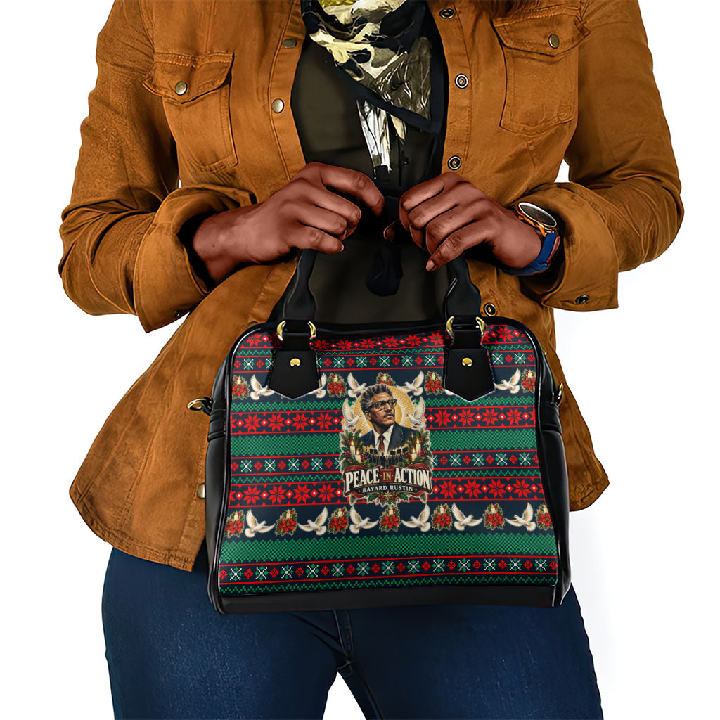 Bayard Rustin Peace In Action Christmas Shoulder Handbag Civil Rights Leader Holiday Floral Dove Peace Ugly Pattern