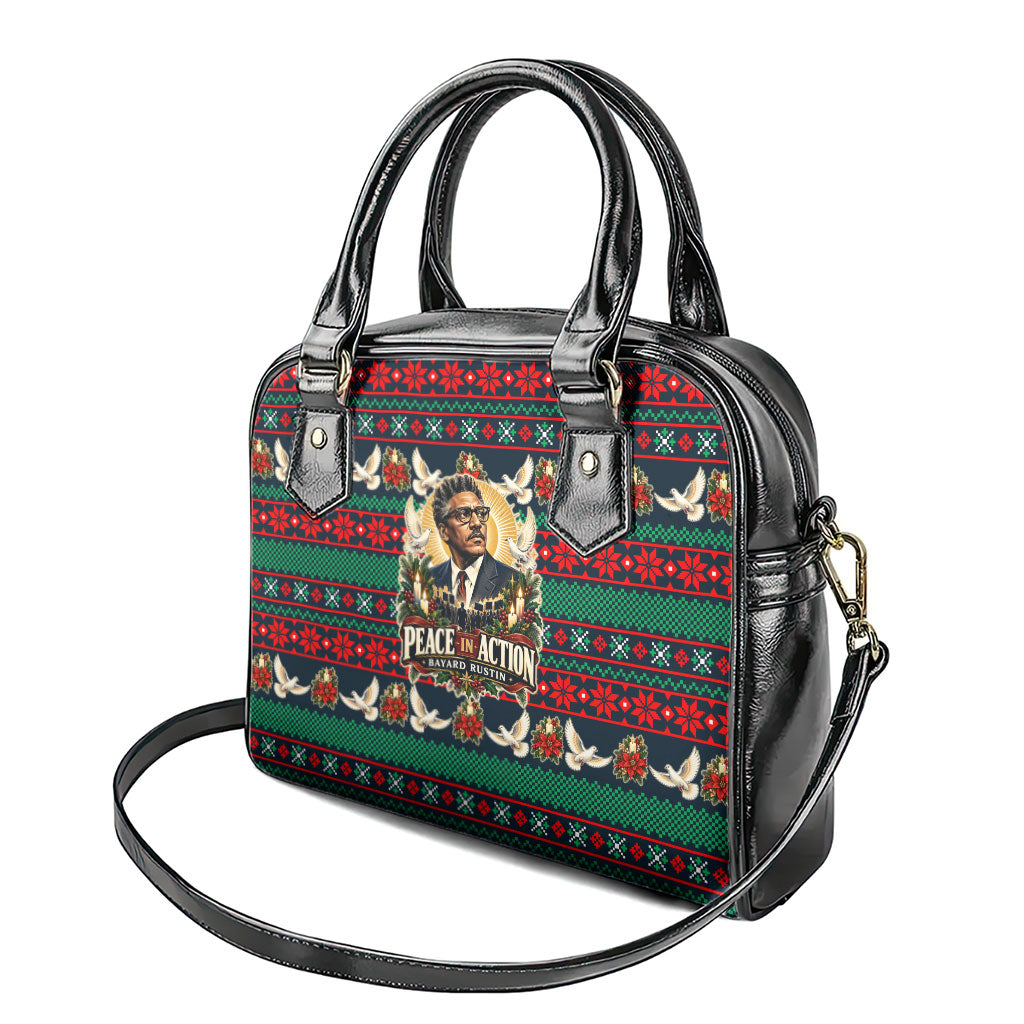Bayard Rustin Peace In Action Christmas Shoulder Handbag Civil Rights Leader Holiday Floral Dove Peace Ugly Pattern